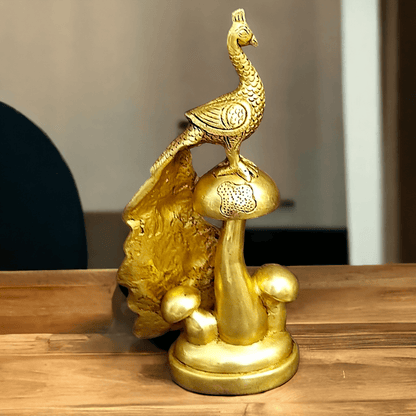Buy Brass Peacock on Mushroom Idol - Exquisite Handcrafted Decorative Sculpture for Home and Office Nikuressence