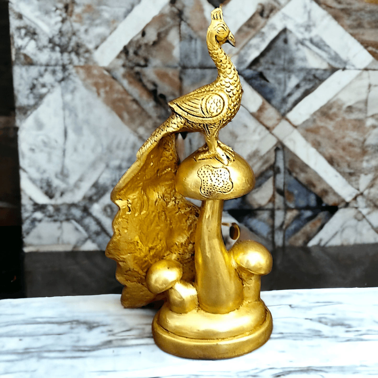 Buy Brass Peacock on Mushroom Idol - Exquisite Handcrafted Decorative Sculpture for Home and Office Nikuressence