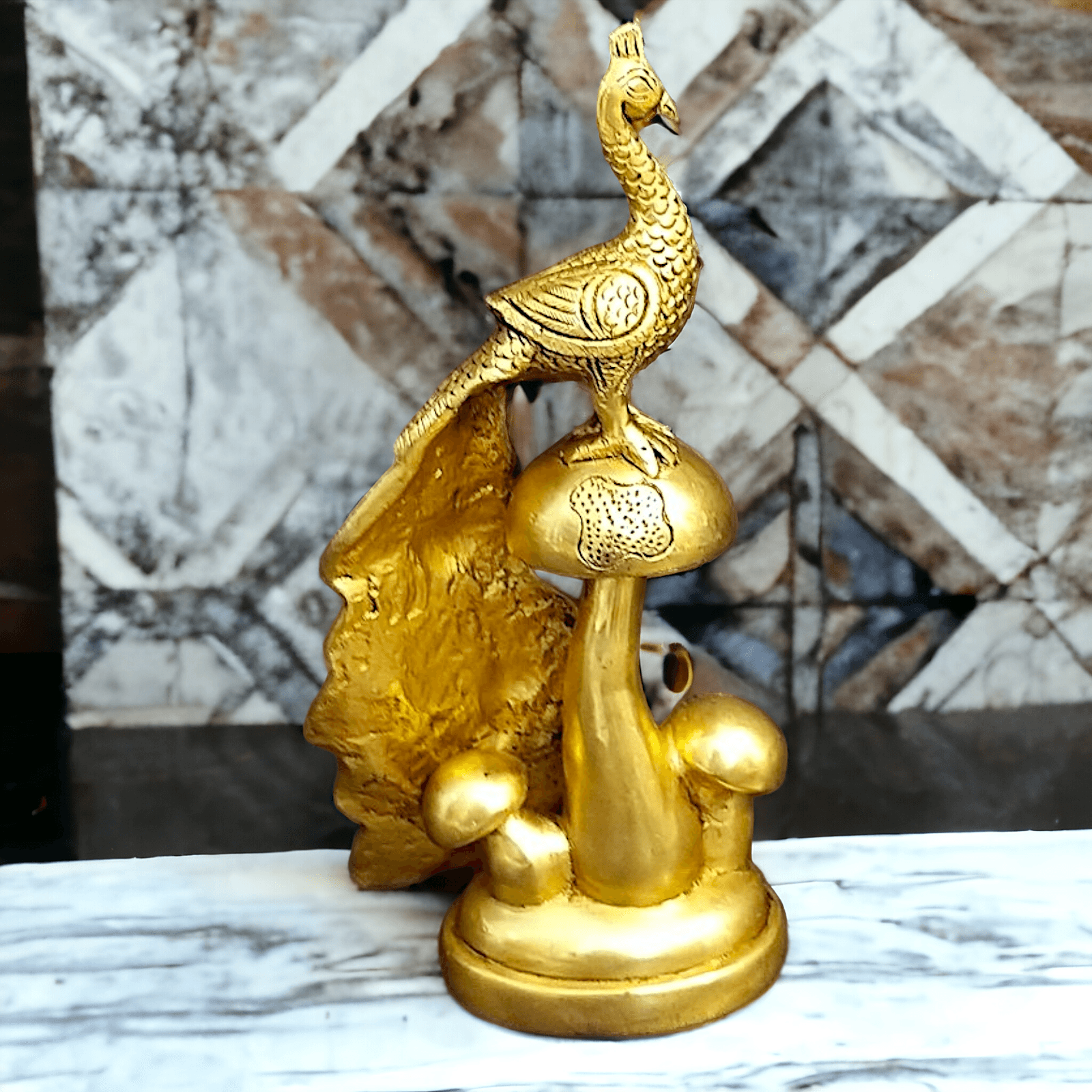 Buy Brass Peacock on Mushroom Idol - Exquisite Handcrafted Decorative Sculpture for Home and Office Nikuressence