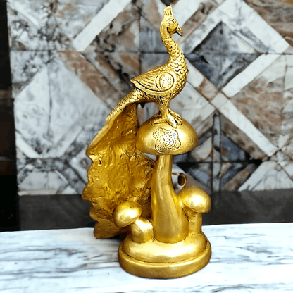 Buy Brass Peacock on Mushroom Idol - Exquisite Handcrafted Decorative Sculpture for Home and Office Nikuressence