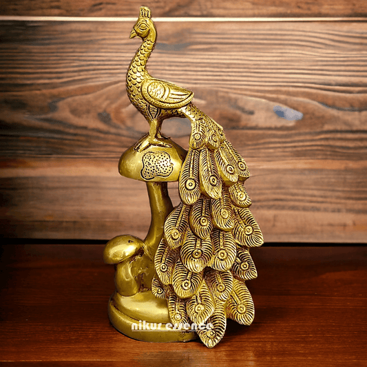 Buy Brass Peacock on Mushroom Idol - Exquisite Handcrafted Decorative Sculpture for Home and Office Nikuressence