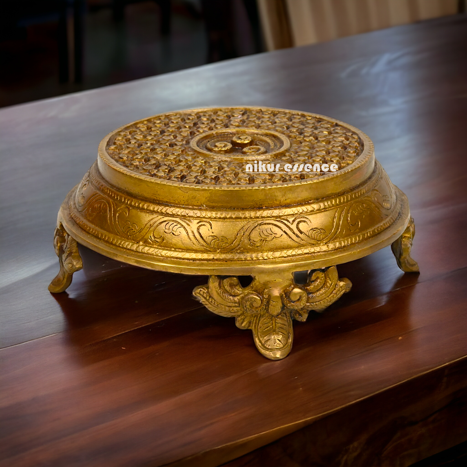 Solid Brass Pooja Chowki by Nikur Essence - 7 inch Nikuressence