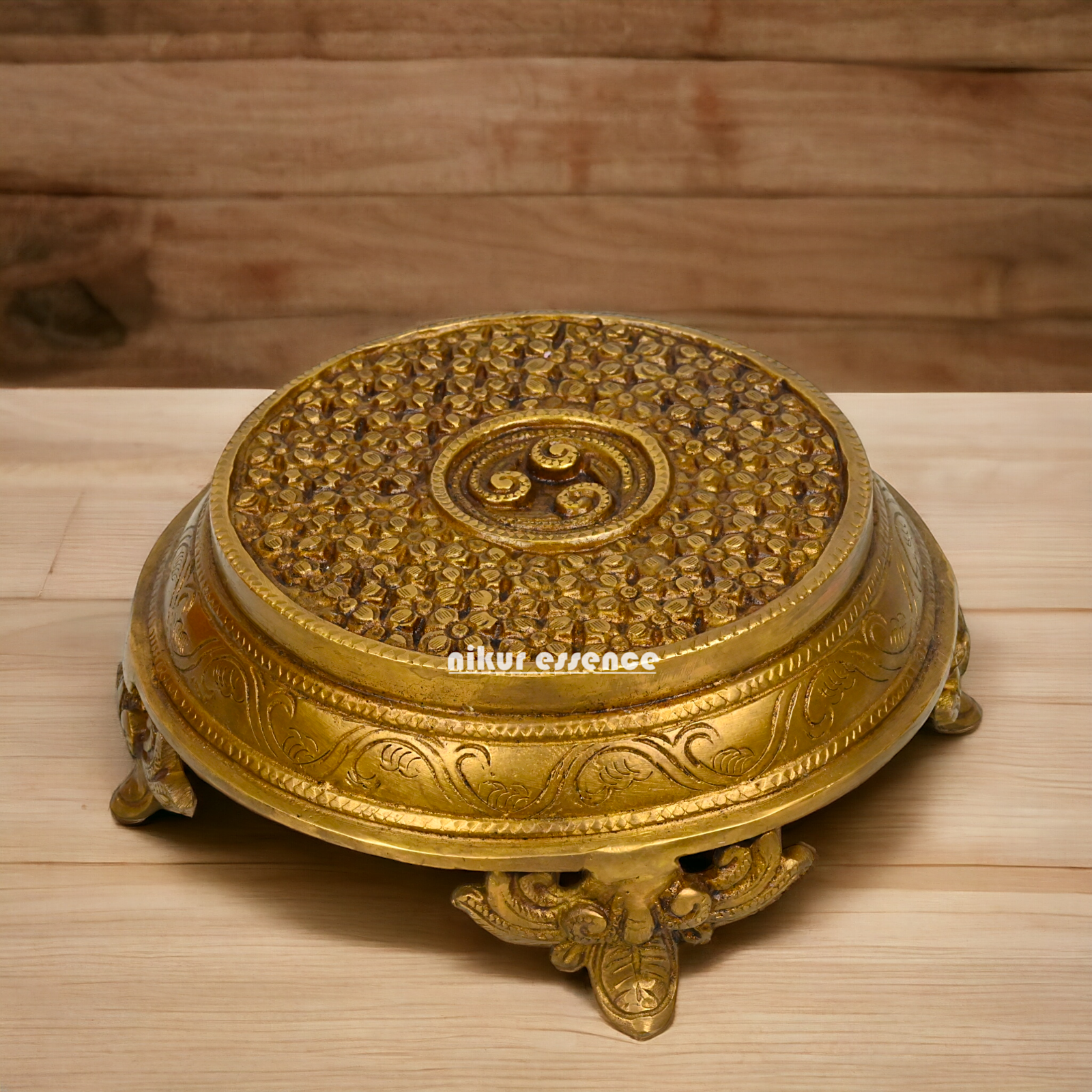 Solid Brass Pooja Chowki by Nikur Essence - 7 inch Nikuressence