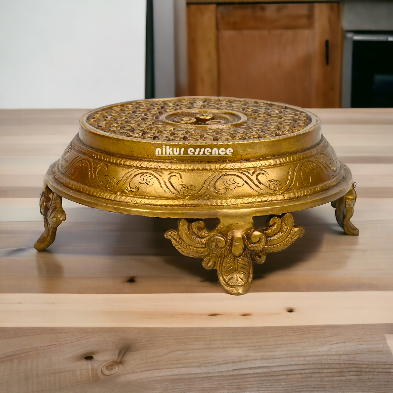 Solid Brass Pooja Chowki by Nikur Essence - 7 inch Nikuressence