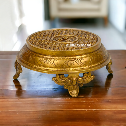 Solid Brass Pooja Chowki by Nikur Essence - 7 inch Nikuressence