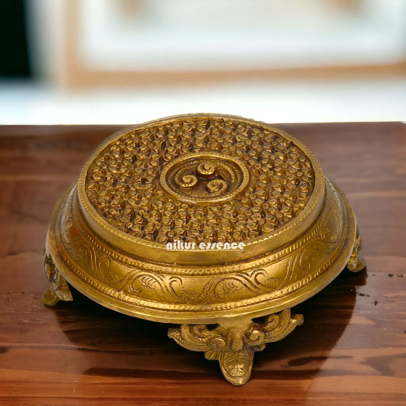 Solid Brass Pooja Chowki by Nikur Essence - 7 inch Nikuressence