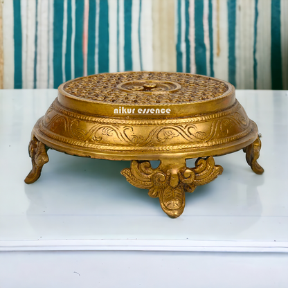 Solid Brass Pooja Chowki by Nikur Essence - 7 inch Nikuressence