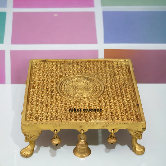 Superfine Brass Pooja Chowki by Nikur Essence - 8 inches Nikuressence