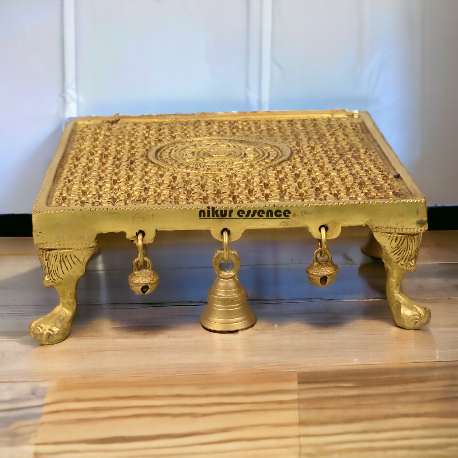 Superfine Brass Pooja Chowki by Nikur Essence - 8 inches Nikuressence