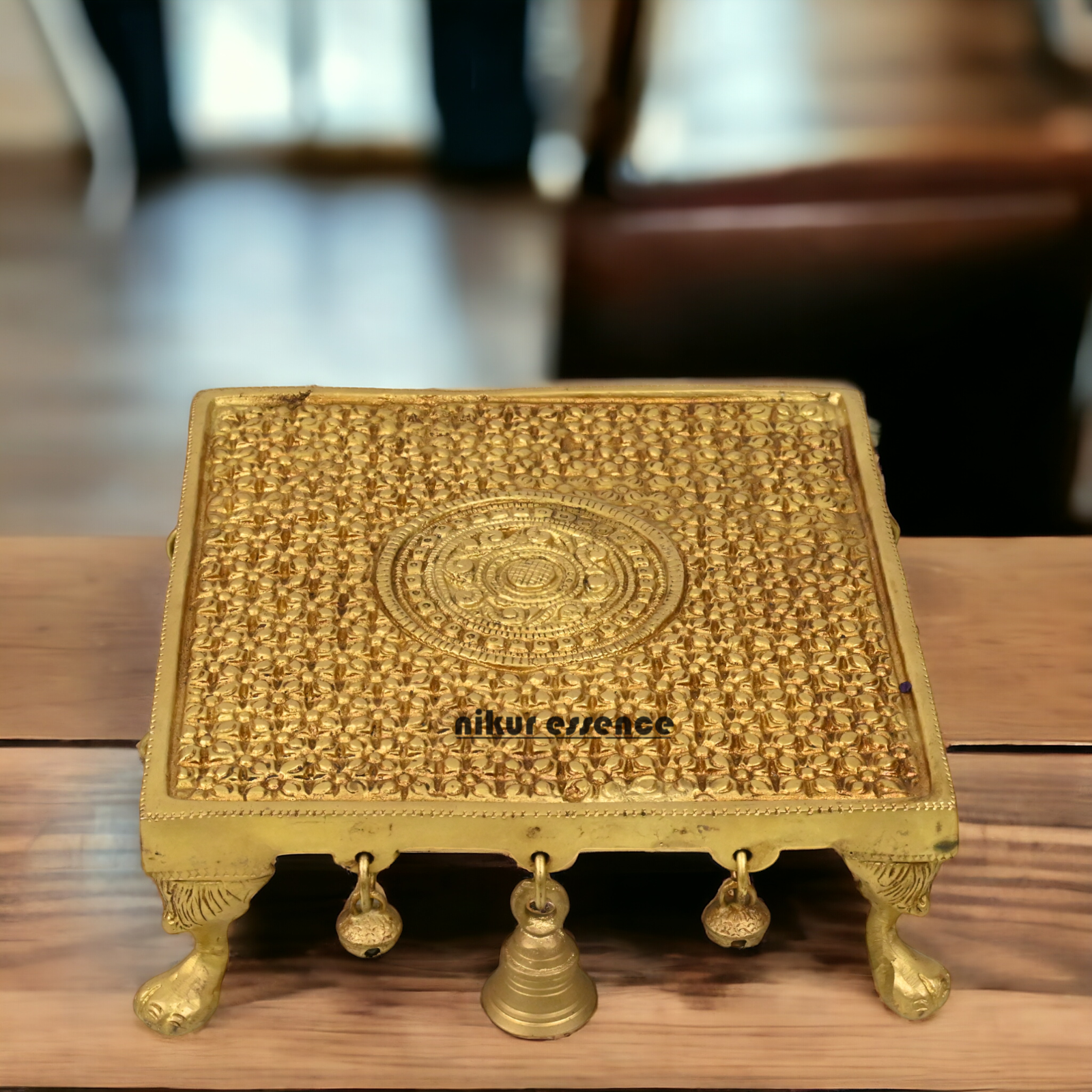 Superfine Brass Pooja Chowki by Nikur Essence - 8 inches Nikuressence