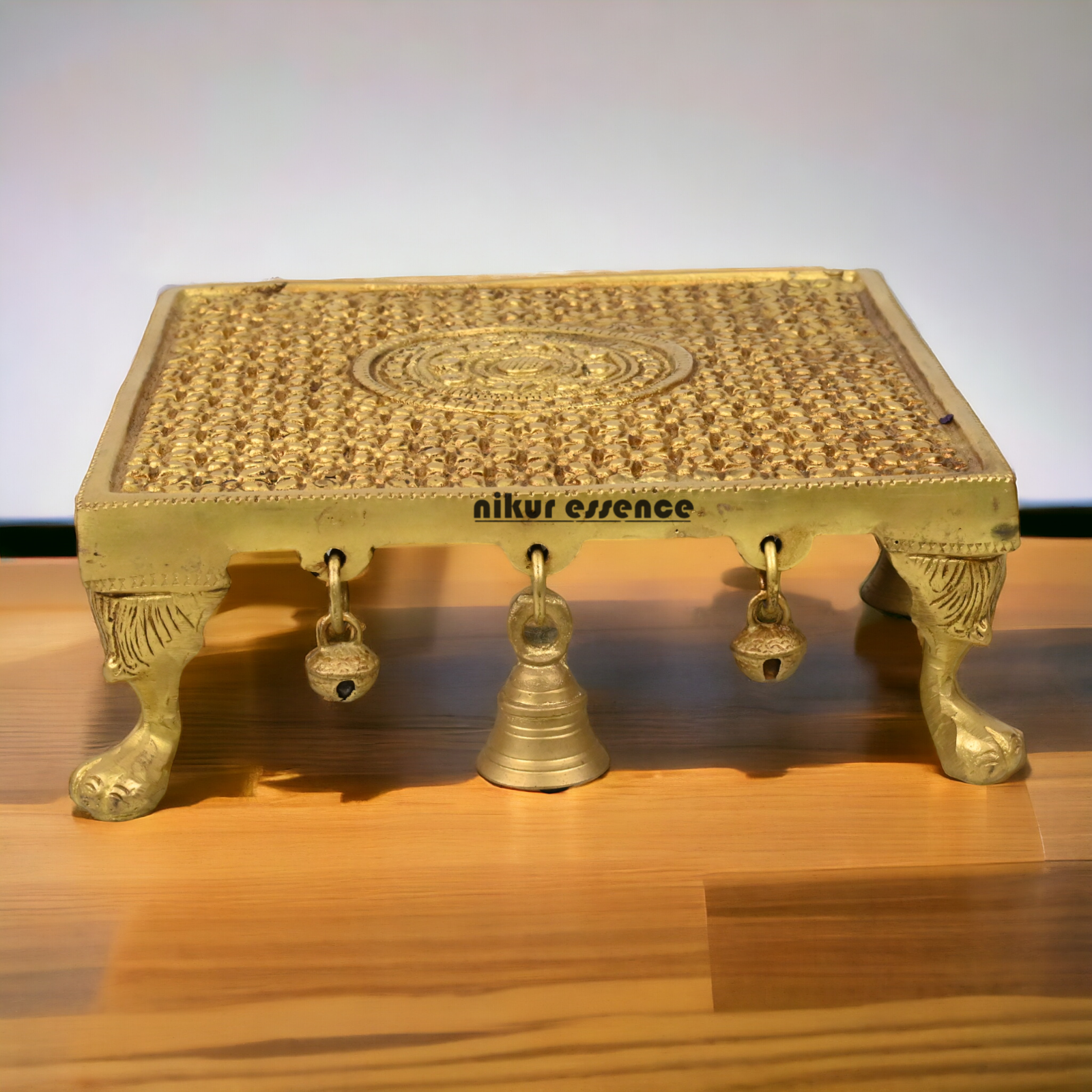 Superfine Brass Pooja Chowki by Nikur Essence - 8 inches Nikuressence