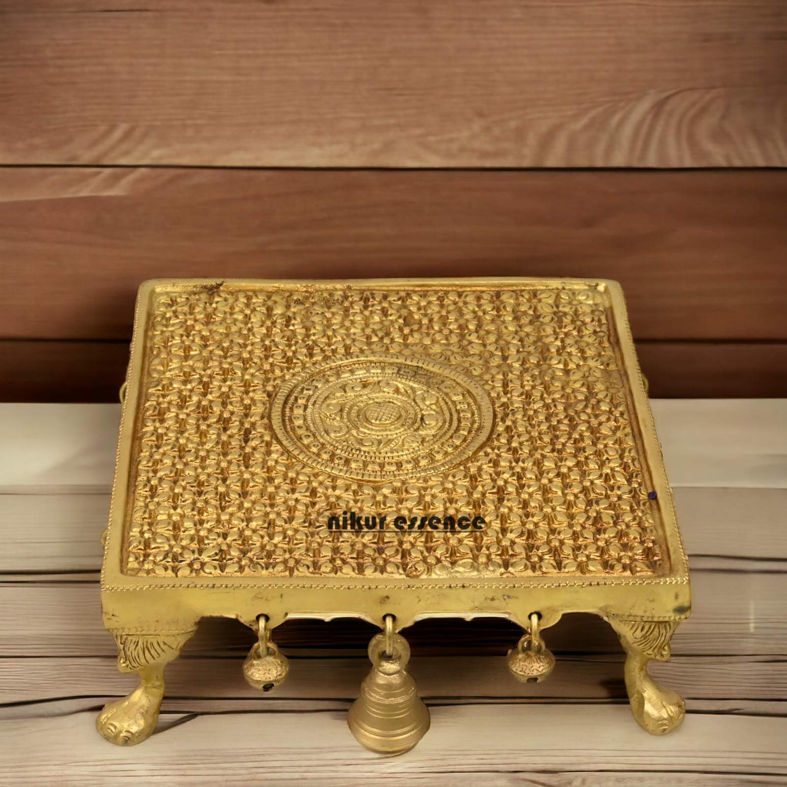 Superfine Brass Pooja Chowki by Nikur Essence - 8 inches Nikuressence