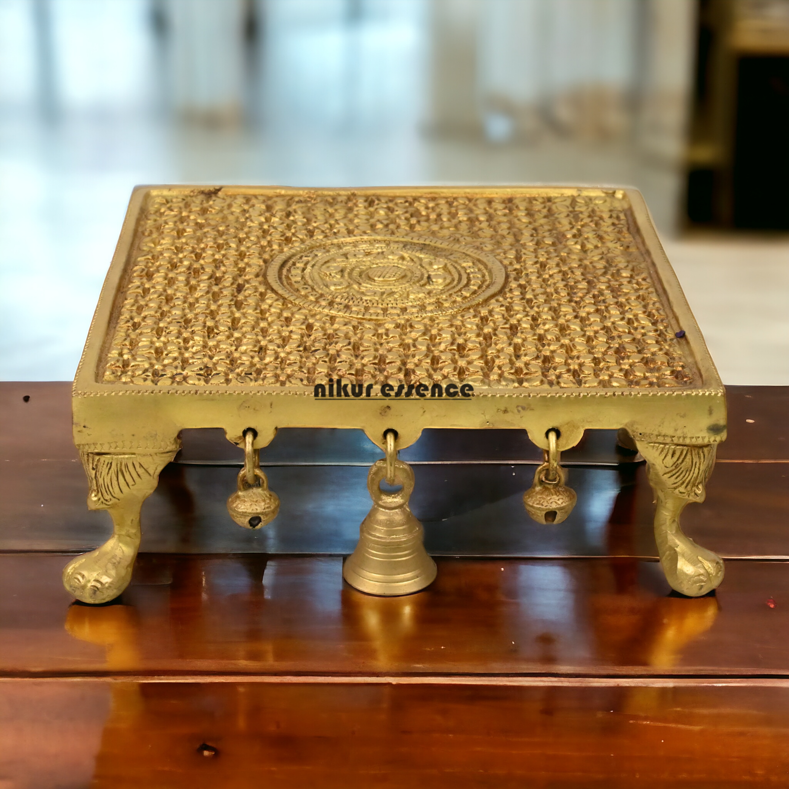 Superfine Brass Pooja Chowki by Nikur Essence - 8 inches Nikuressence