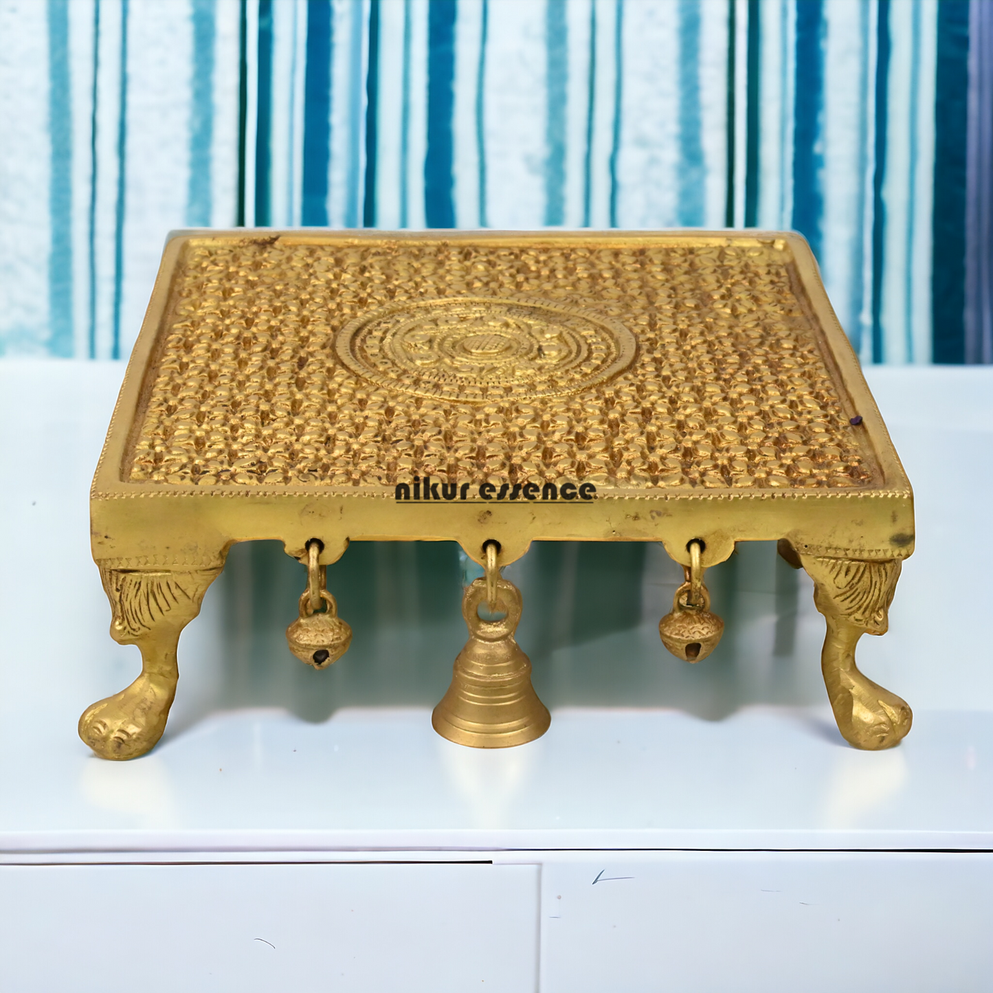 Superfine Brass Pooja Chowki by Nikur Essence - 8 inches Nikuressence