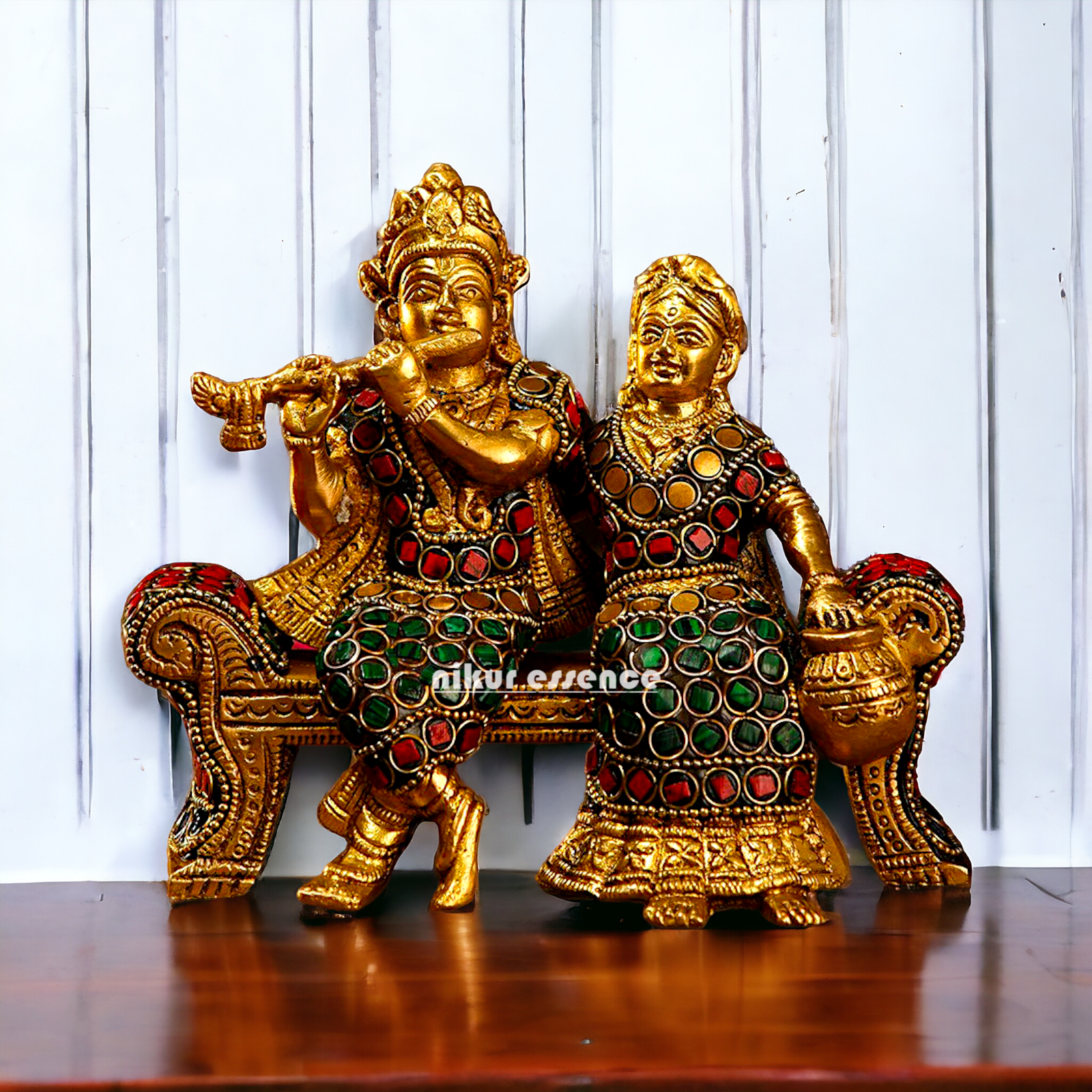 Small Brass Radha Krishna | Small Radha Krishna | Radha Krishna Sitting on Sofa | small size Nikuressence