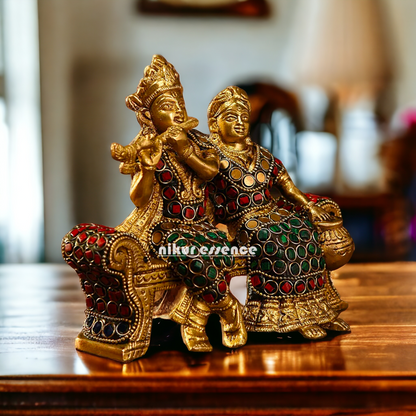 Small Brass Radha Krishna | Small Radha Krishna | Radha Krishna Sitting on Sofa | small size Nikuressence