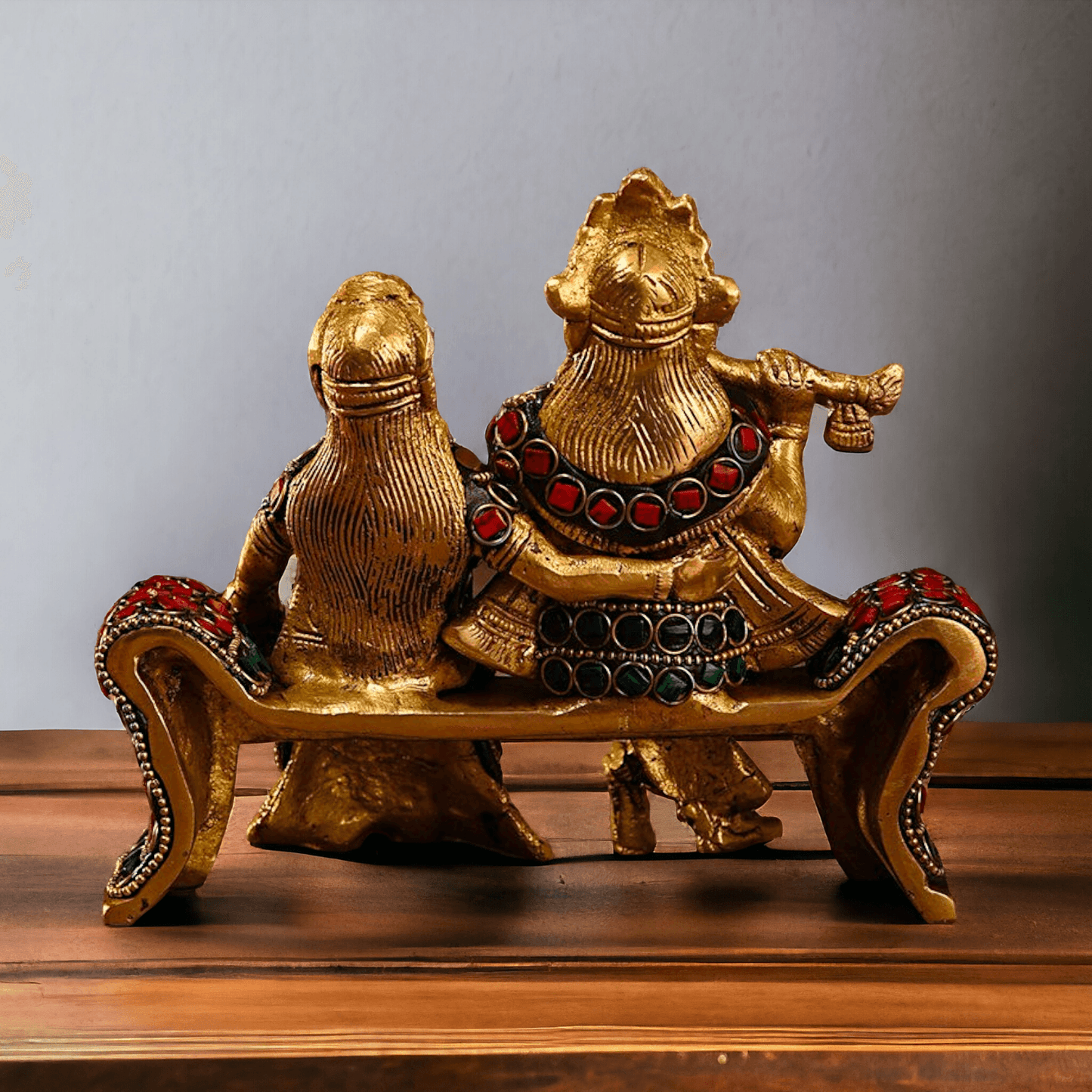Small Brass Radha Krishna | Small Radha Krishna | Radha Krishna Sitting on Sofa | small size Nikuressence