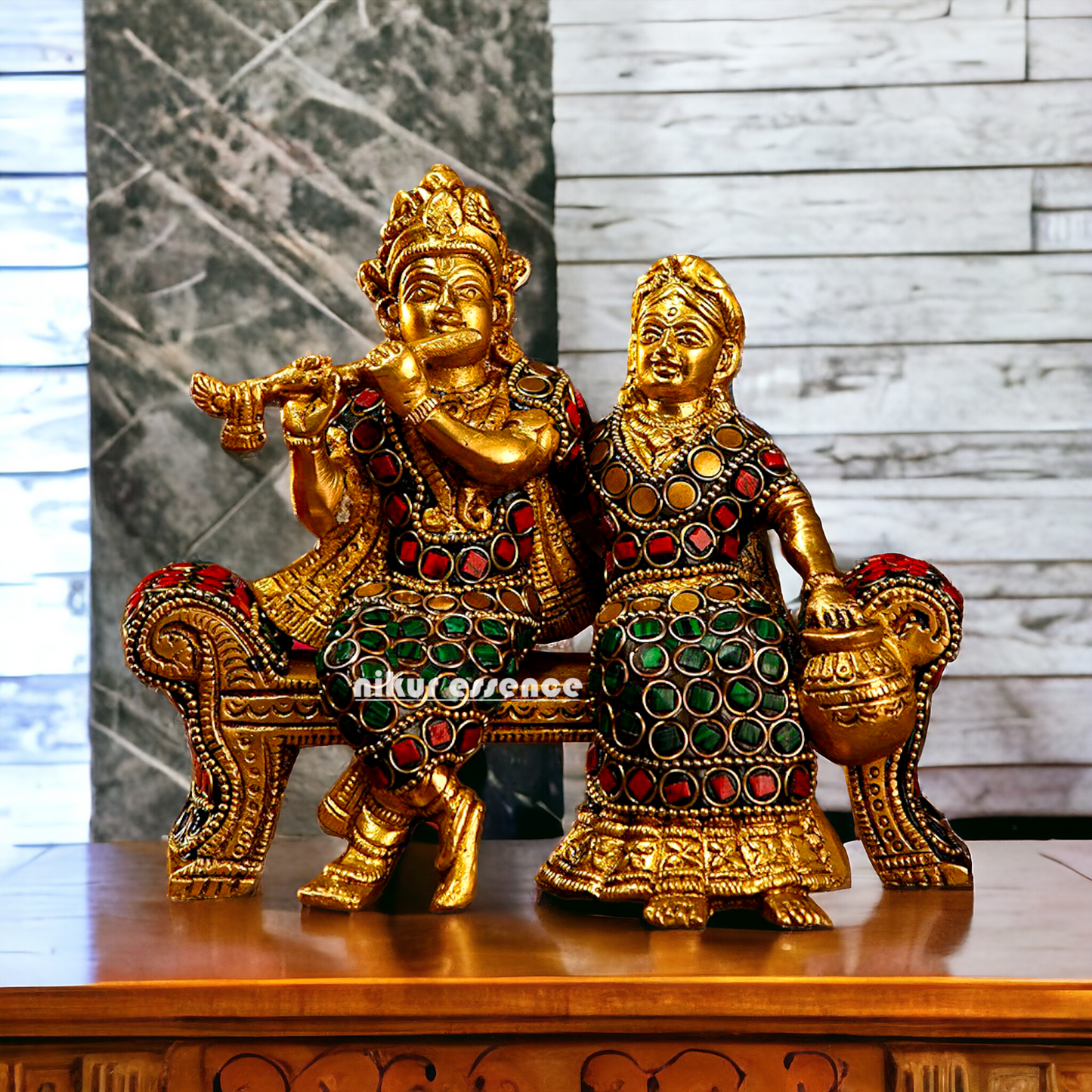 Small Brass Radha Krishna | Small Radha Krishna | Radha Krishna Sitting on Sofa | small size Nikuressence