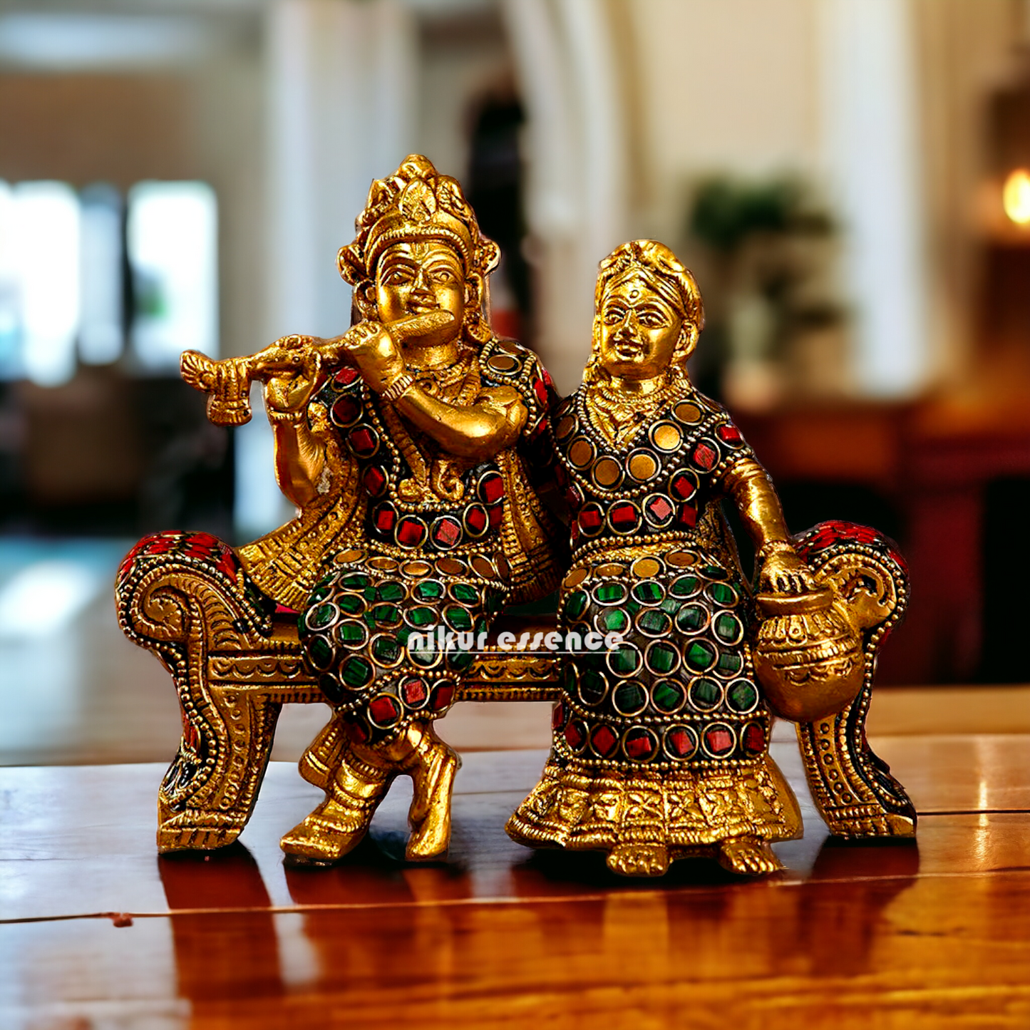 Small Brass Radha Krishna | Small Radha Krishna | Radha Krishna Sitting on Sofa | small size Nikuressence