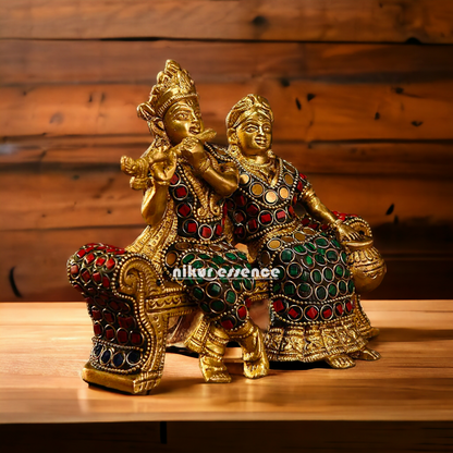 Small Brass Radha Krishna | Small Radha Krishna | Radha Krishna Sitting on Sofa | small size Nikuressence