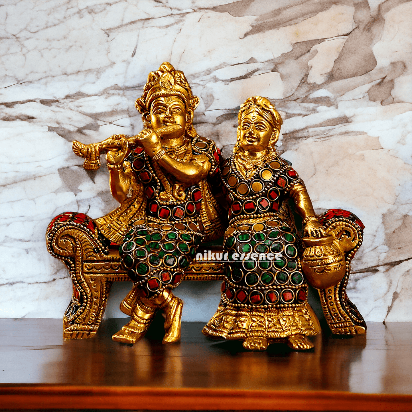 Small Brass Radha Krishna | Small Radha Krishna | Radha Krishna Sitting on Sofa | small size Nikuressence