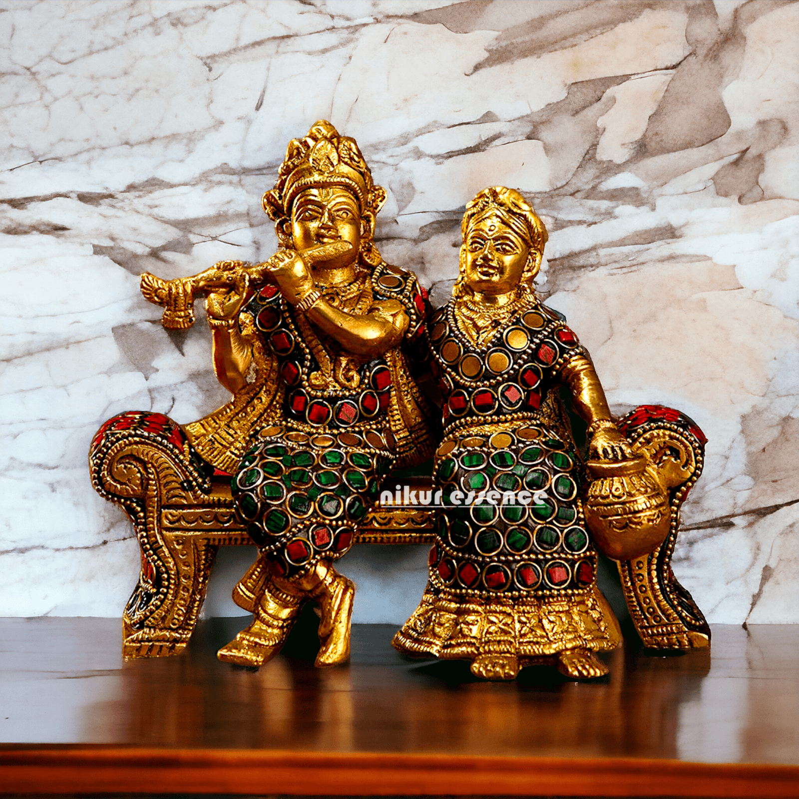 Small Brass Radha Krishna | Small Radha Krishna | Radha Krishna Sitting on Sofa | small size Nikuressence