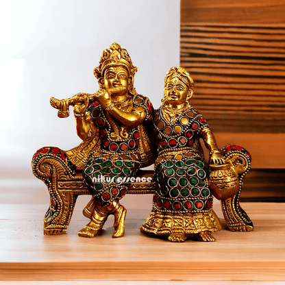 Small Brass Radha Krishna | Small Radha Krishna | Radha Krishna Sitting on Sofa | small size Nikuressence