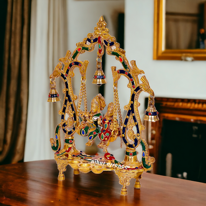 Brass Radha Krishna Jhula with beautiful stone work | 14 inch Nikuressence