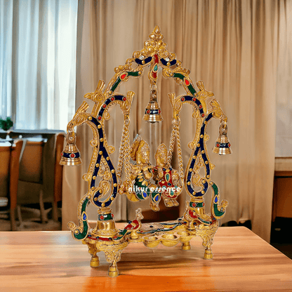 Brass Radha Krishna Jhula with beautiful stone work | 14 inch Nikuressence