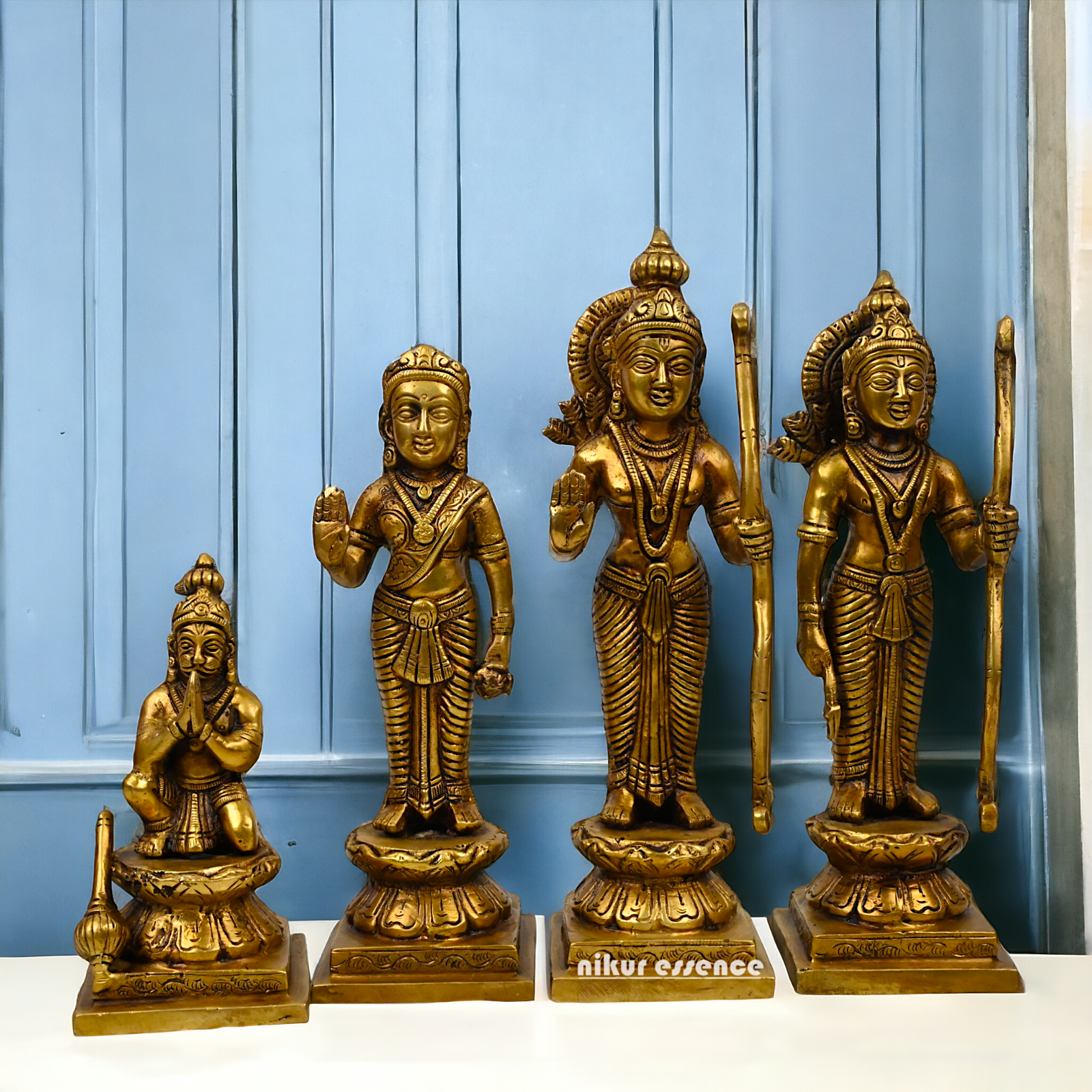 Solid Brass Ram Darbar Set statue Ram Lakshman Sita Hanuman by Nikur Essence - 12 inches Nikuressence