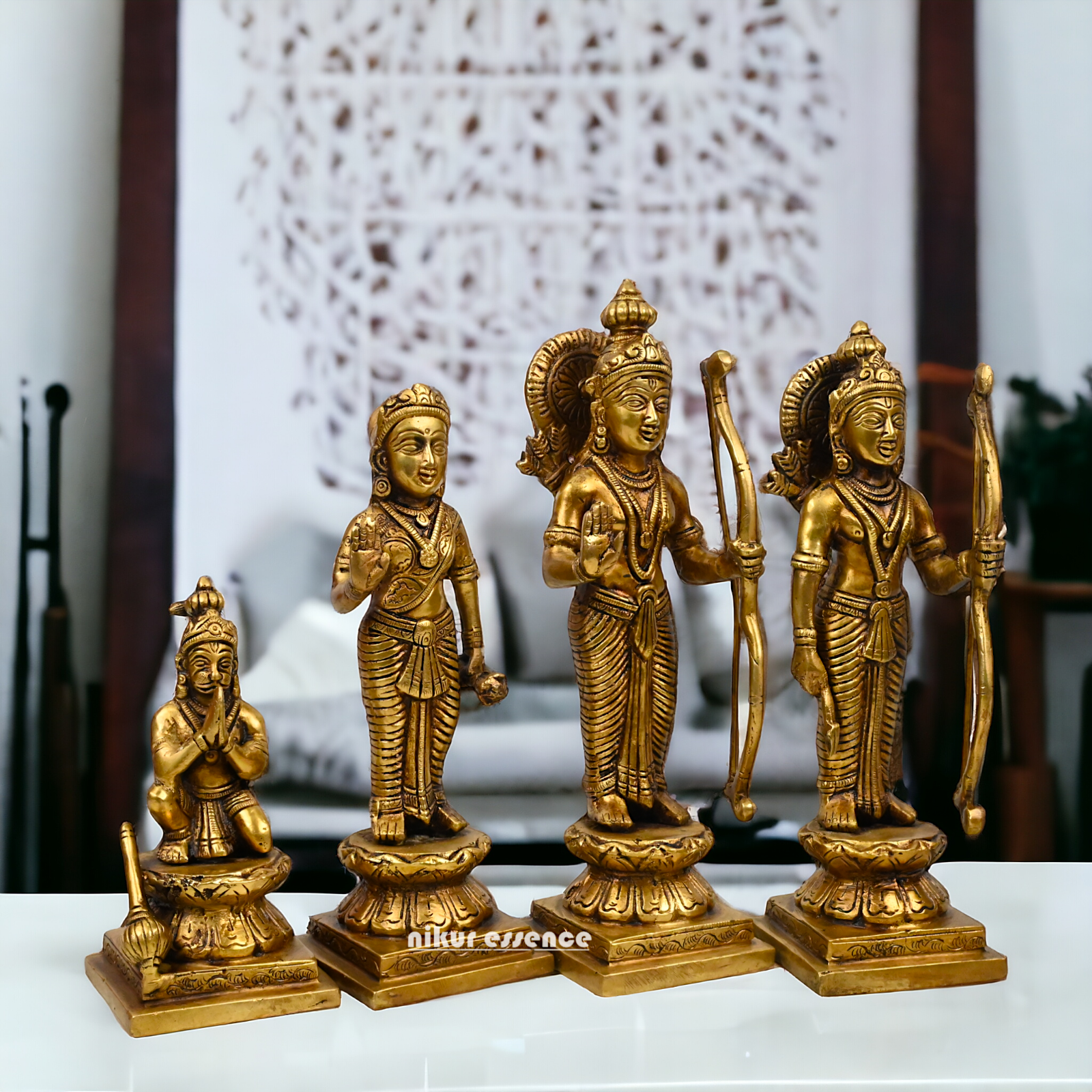 Solid Brass Ram Darbar Set statue Ram Lakshman Sita Hanuman by Nikur Essence - 12 inches Nikuressence