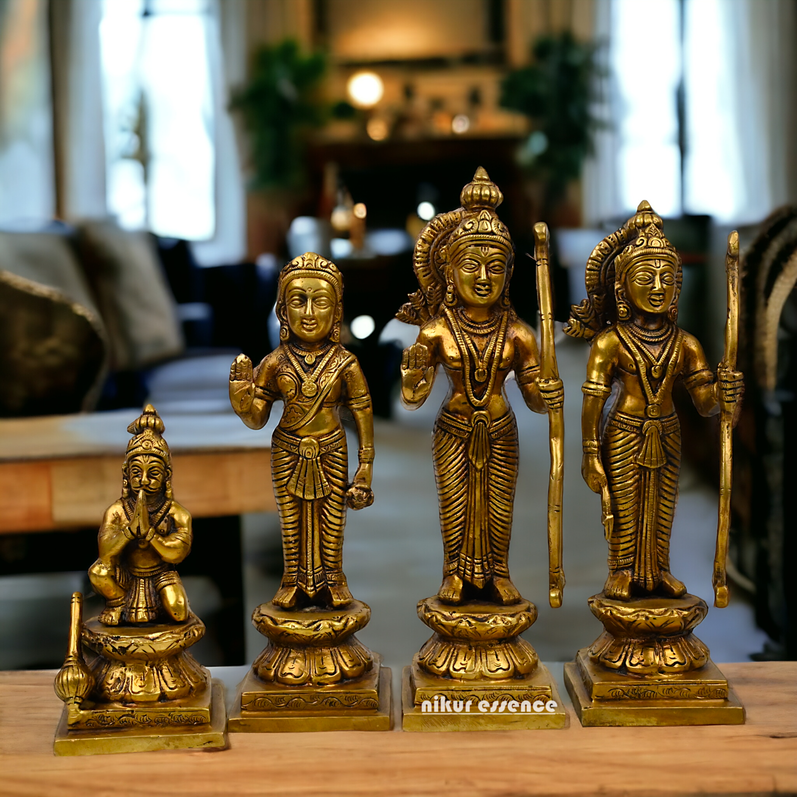 Solid Brass Ram Darbar Set statue Ram Lakshman Sita Hanuman by Nikur Essence - 12 inches Nikuressence