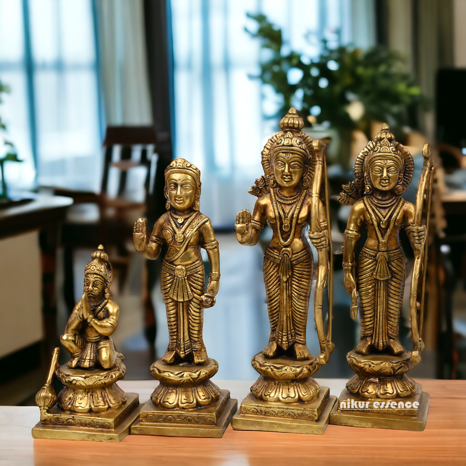 Solid Brass Ram Darbar Set statue Ram Lakshman Sita Hanuman by Nikur Essence - 12 inches Nikuressence