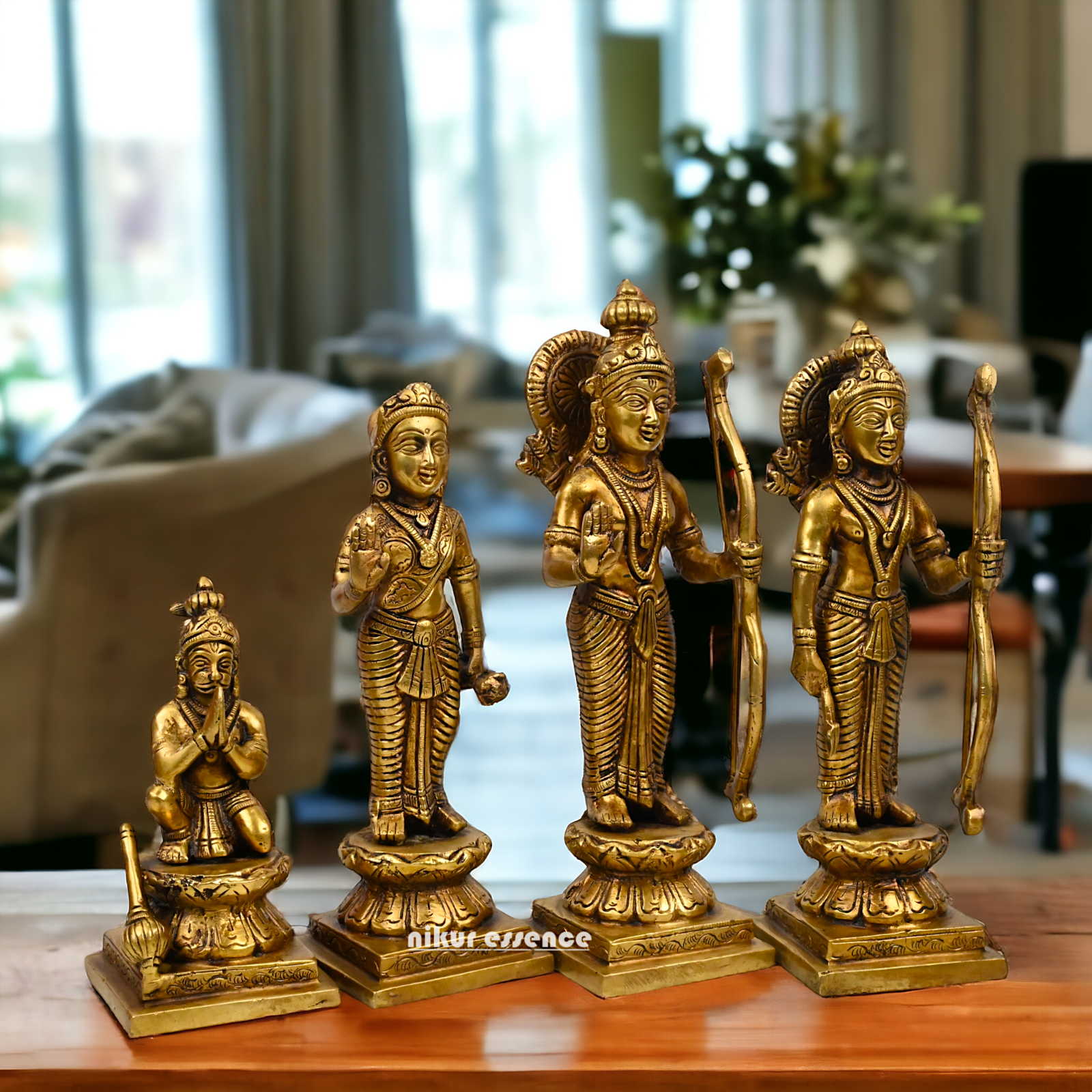 Solid Brass Ram Darbar Set statue Ram Lakshman Sita Hanuman by Nikur Essence - 12 inches Nikuressence
