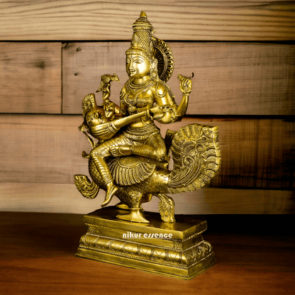 Pure Brass Saraswati Sitting on Swan Figurine - Hindu Goddess of Knowledge, Arts, and Wisdom, Handcrafted Decorative Statue for Home Altar or Office Nikuressence