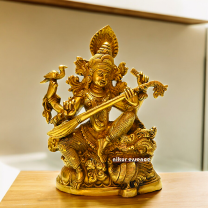 Buy Brass Saraswati Idol 28 cm , Elegant Brass Sculpture of Goddess Saraswati Nikuressence