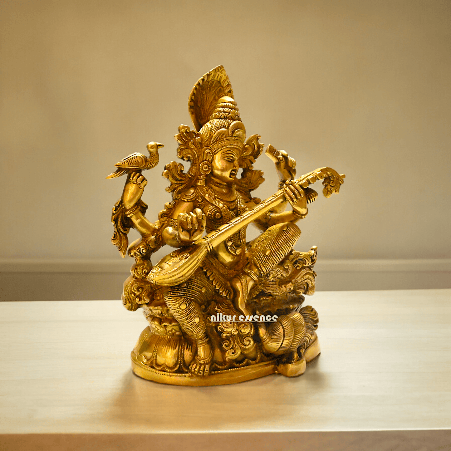 Buy Brass Saraswati Idol 28 cm , Elegant Brass Sculpture of Goddess Saraswati Nikuressence