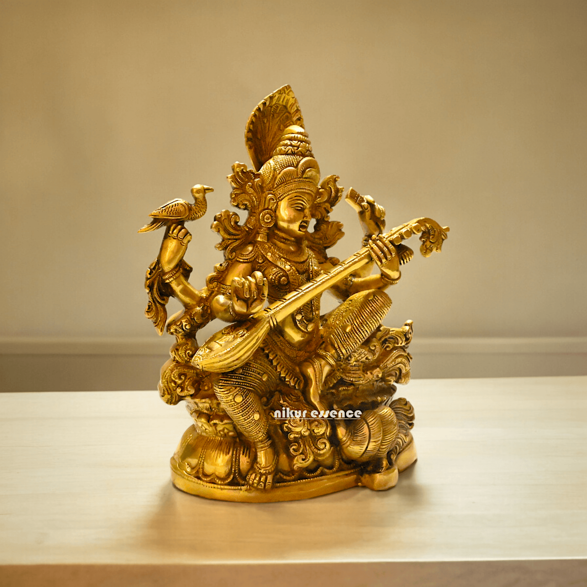 Buy Brass Saraswati Idol 28 cm , Elegant Brass Sculpture of Goddess Saraswati Nikuressence