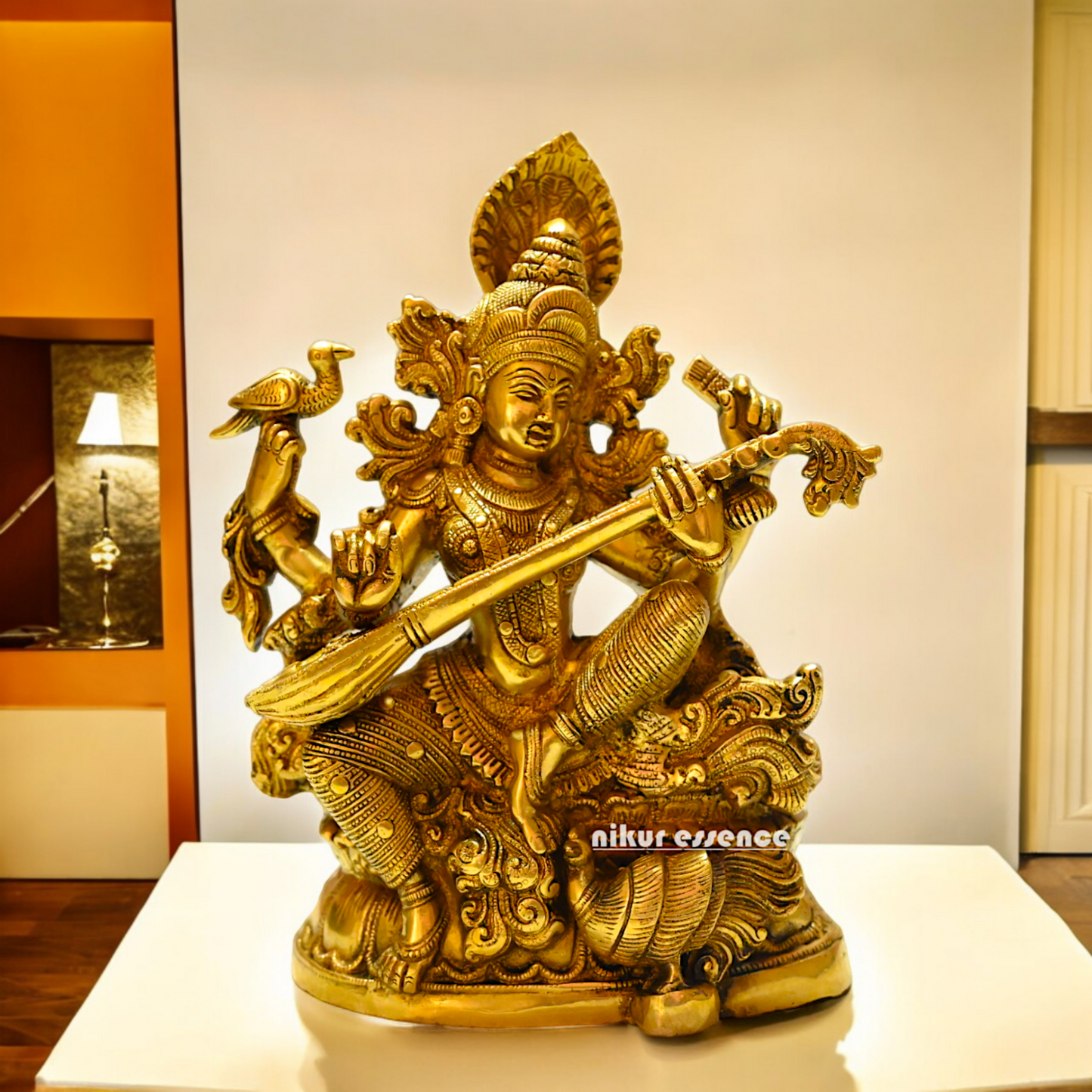 Buy Brass Saraswati Idol 28 cm , Elegant Brass Sculpture of Goddess Saraswati Nikuressence