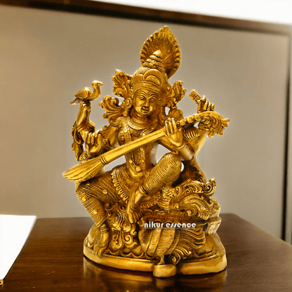 Buy Brass Saraswati Idol 28 cm , Elegant Brass Sculpture of Goddess Saraswati Nikuressence