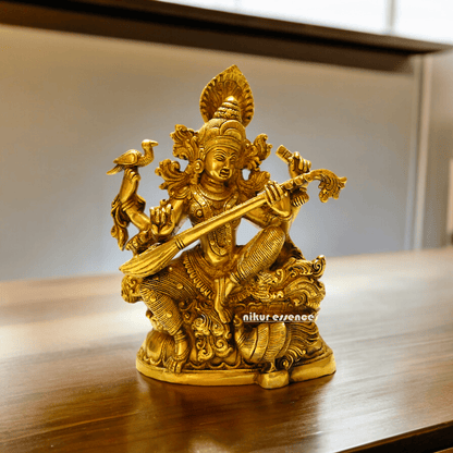 Buy Brass Saraswati Idol 28 cm , Elegant Brass Sculpture of Goddess Saraswati Nikuressence