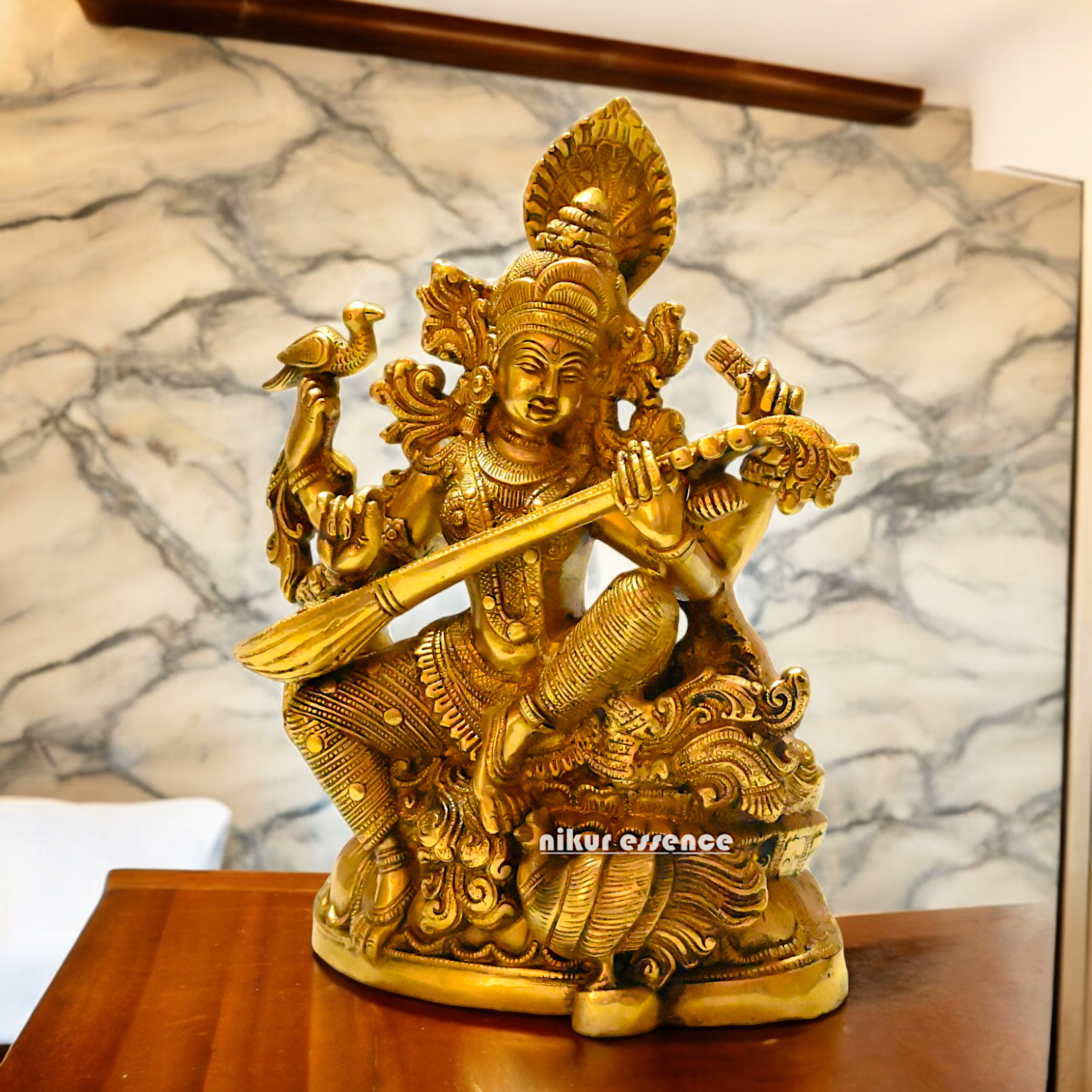 Buy Brass Saraswati Idol 28 cm , Elegant Brass Sculpture of Goddess Saraswati Nikuressence