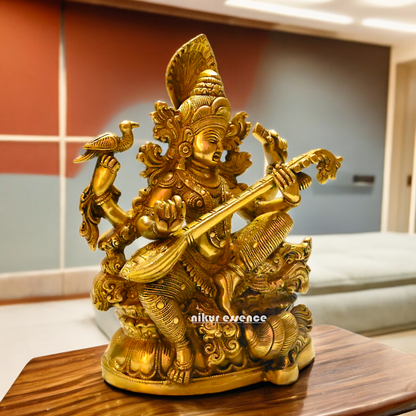 Buy Brass Saraswati Idol 28 cm , Elegant Brass Sculpture of Goddess Saraswati Nikuressence