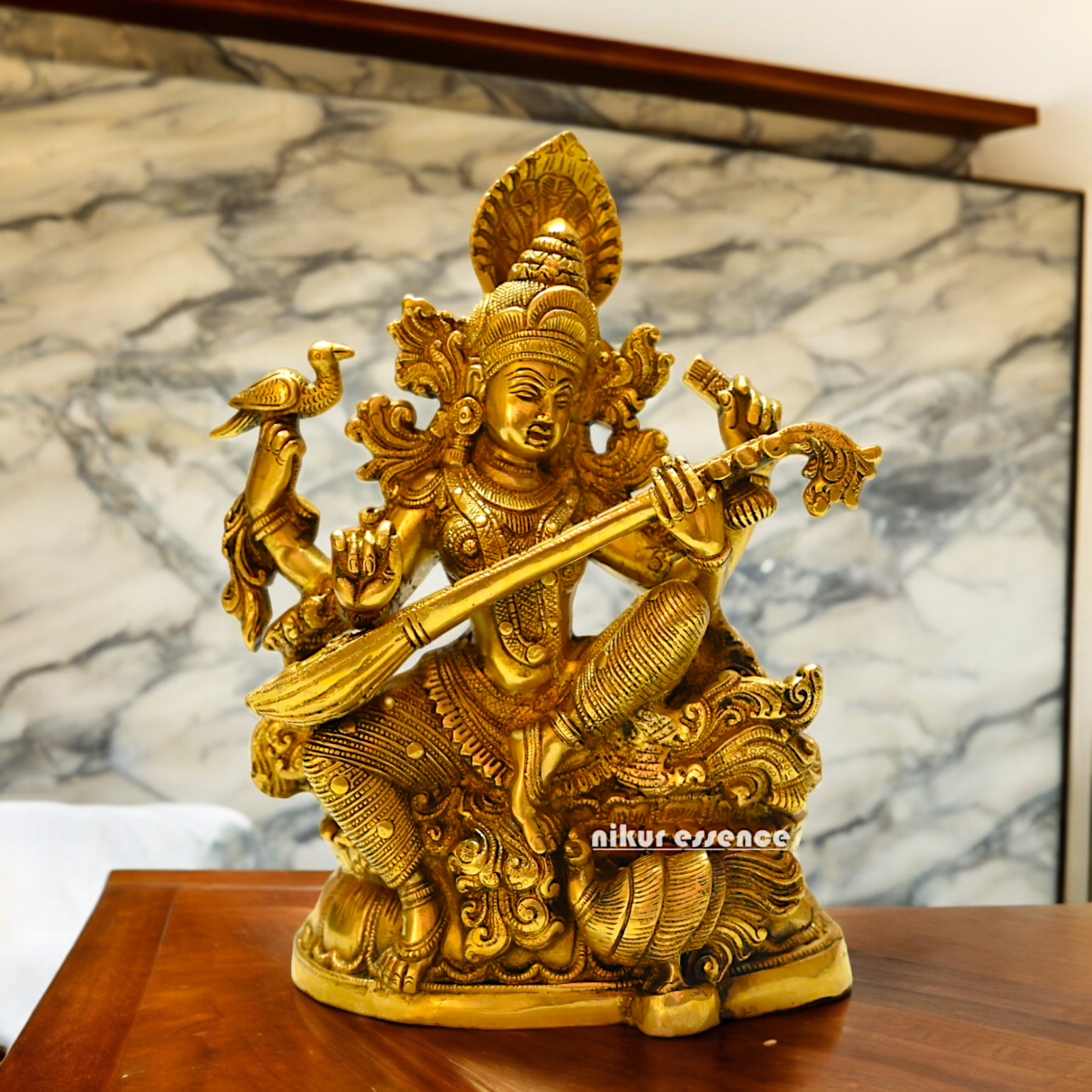 Buy Brass Saraswati Idol 28 cm , Elegant Brass Sculpture of Goddess Saraswati Nikuressence