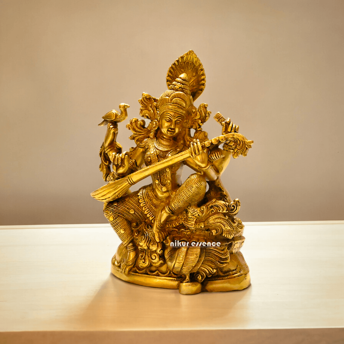 Buy Brass Saraswati Idol 28 cm , Elegant Brass Sculpture of Goddess Saraswati Nikuressence