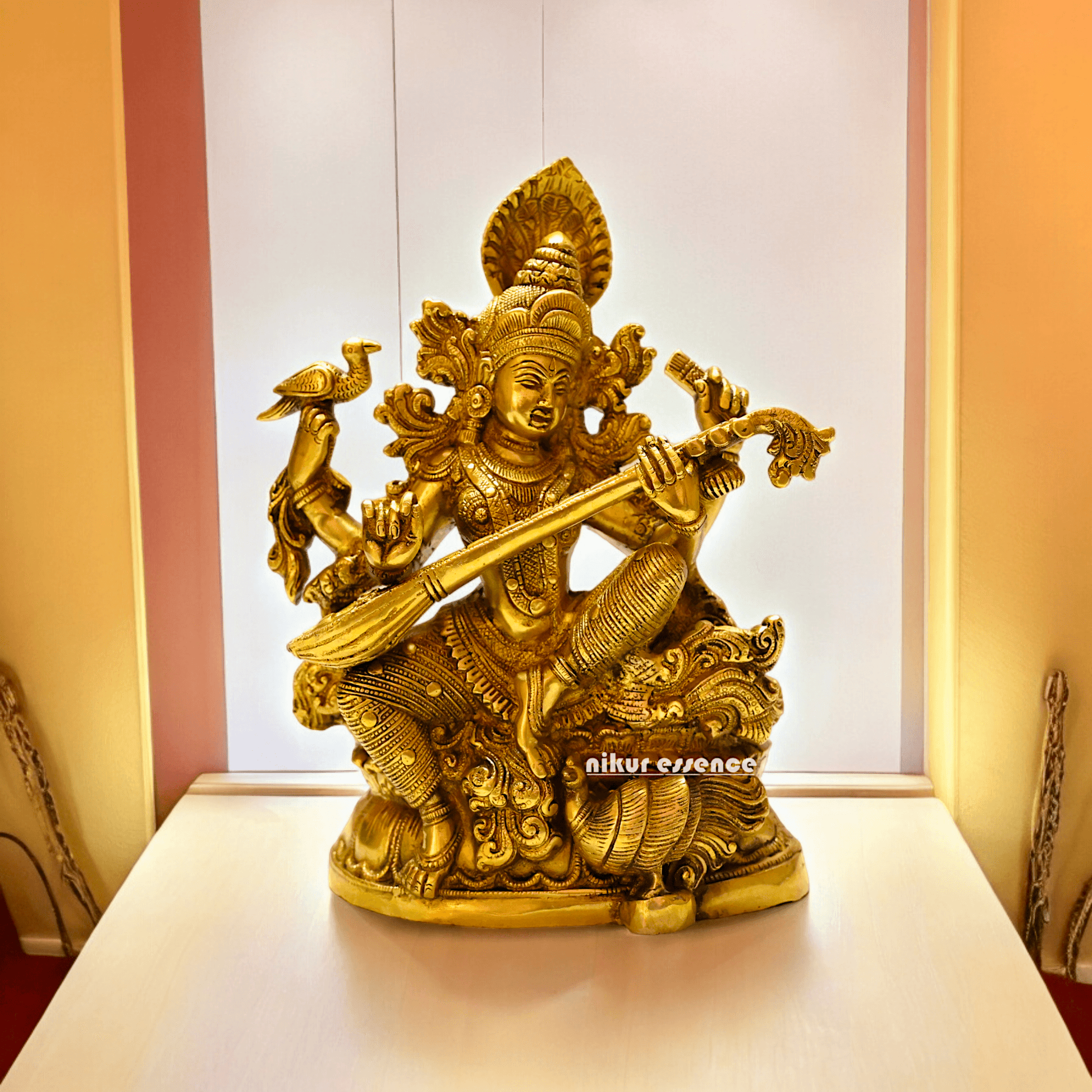 Buy Brass Saraswati Idol 28 cm , Elegant Brass Sculpture of Goddess Saraswati Nikuressence