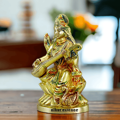 Brass Saraswati Maa Murti Idol 24.7 cm Nikuressence