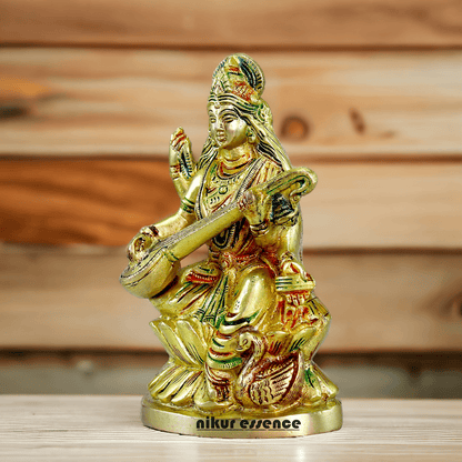 Brass Saraswati Maa Murti Idol 24.7 cm Nikuressence