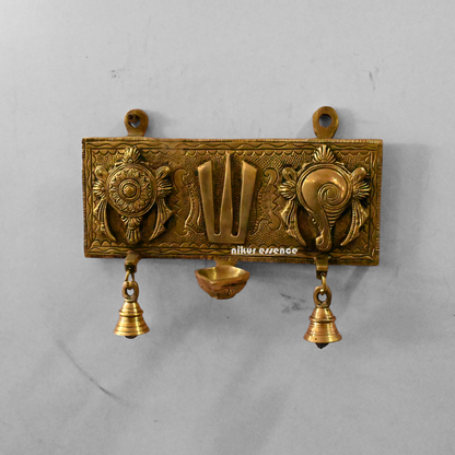 Solid Brass Shankh Chakra Namah Wall Hanging by Nikur Essence - 19 cm Height Nikuressence