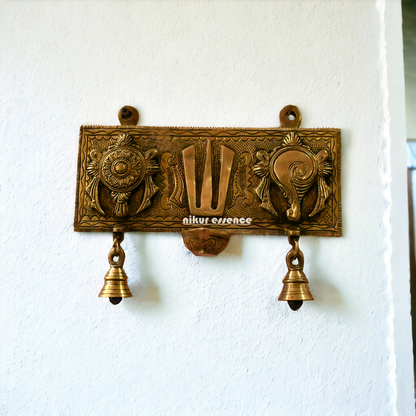 Solid Brass Shankh Chakra Namah Wall Hanging by Nikur Essence - 19 cm Height Nikuressence